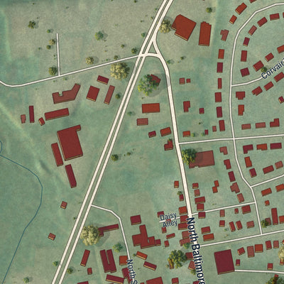 Second close-up of the map of Dillsburg, Pennsylvania print showing more streets and buildings