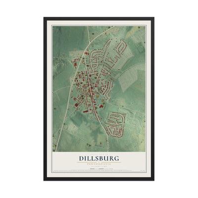 Map of Dillsburg, Pennsylvania, 12 x 18 inch print in a black wood frame