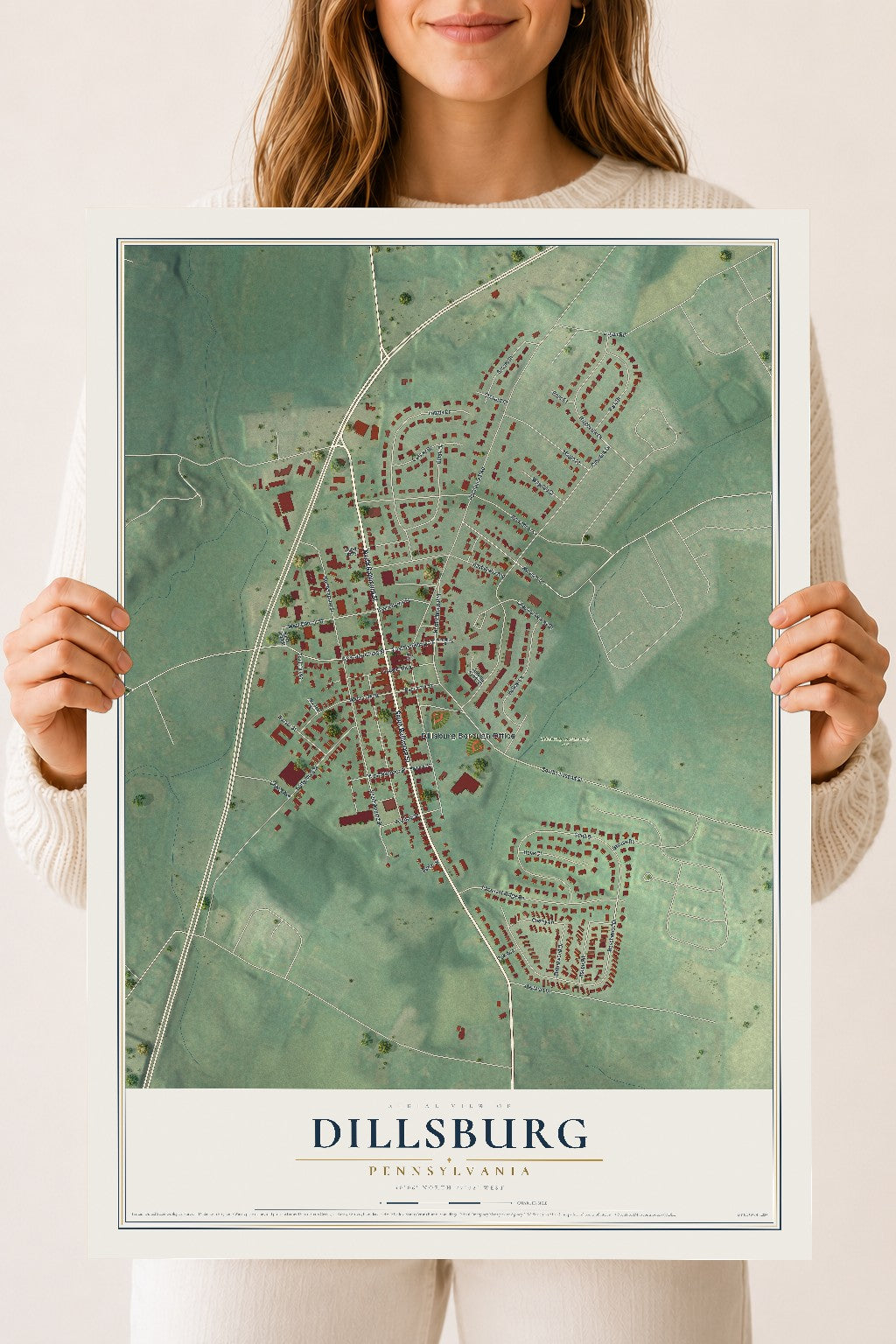 Map of Dillsburg, Pennsylvania, 18 x 24 inch unframed archival matte print