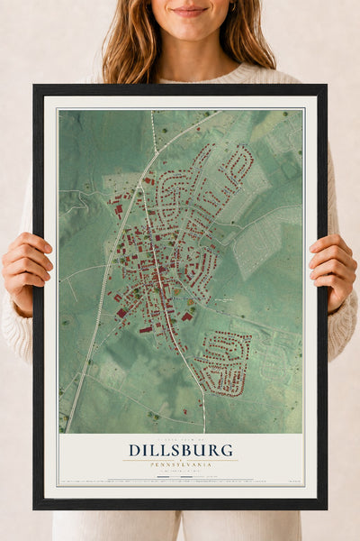 Map of Dillsburg, Pennsylvania, 18 x 24 inch print in a black wood frame
