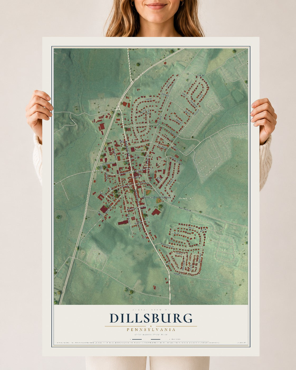 Map of Dillsburg, Pennsylvania, 24 x 36 inch unframed archival matte print