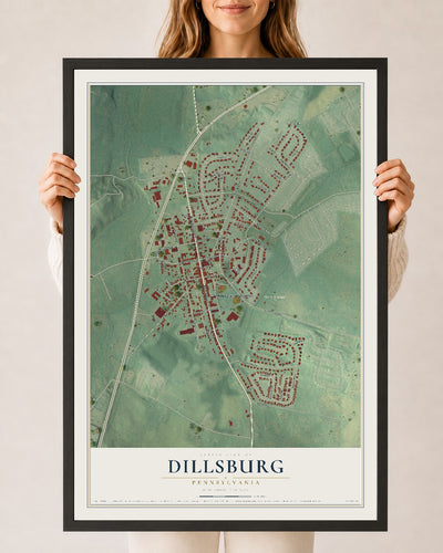 Map of Dillsburg, Pennsylvania, 24 x 36 inch print in a black wood frame