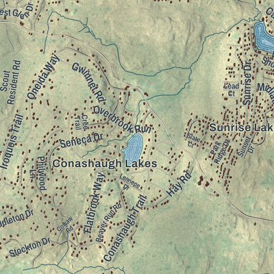 Second close-up of the map of Dingman, Pennsylvania print showing more streets and buildings