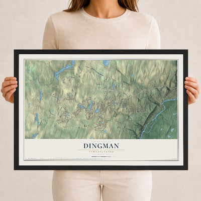 Map of Dingman, Pennsylvania, 12 x 18 inch print in a black wood frame