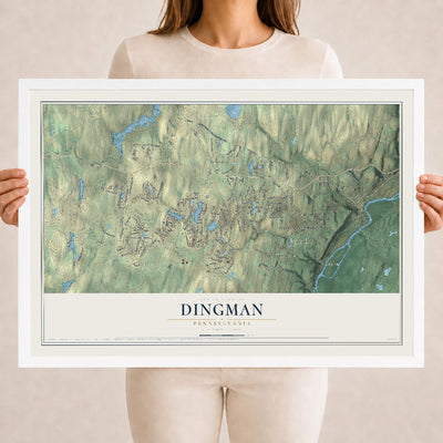 Map of Dingman, Pennsylvania, 18 x 24 inch print in a white wood frame