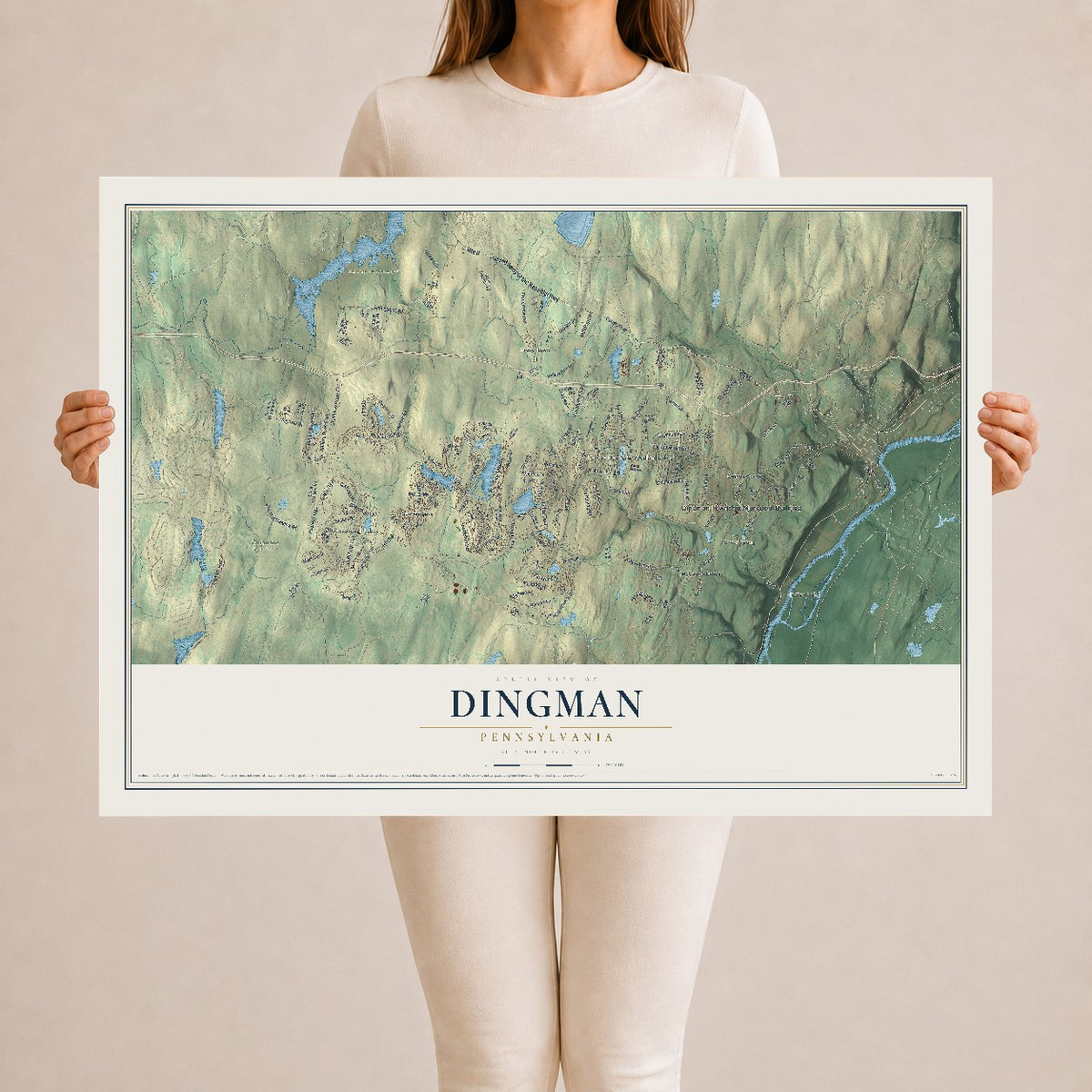 Map of Dingman, Pennsylvania, 24 x 36 inch unframed archival matte print