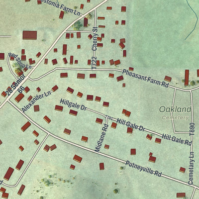 Close-up of the map of Distant, Pennsylvania print showing street and building detail