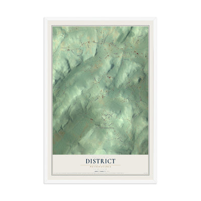 Map of District, Pennsylvania, 12 x 18 inch print in a white wood frame
