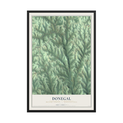 Map of Donegal, Butler County, Pennsylvania, 12 x 18 inch print in a black wood frame