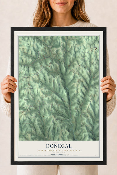 Map of Donegal, Butler County, Pennsylvania, 18 x 24 inch print in a black wood frame