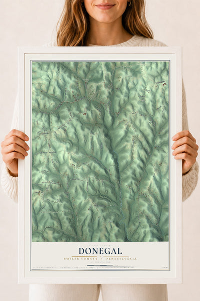 Map of Donegal, Butler County, Pennsylvania, 18 x 24 inch print in a white wood frame