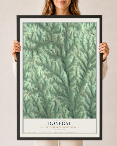 Map of Donegal, Butler County, Pennsylvania, 24 x 36 inch print in a black wood frame