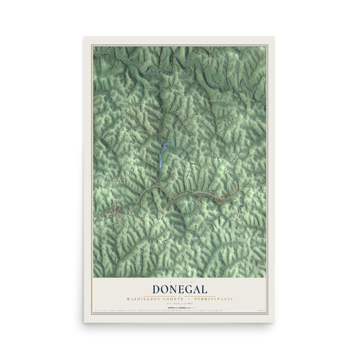 Map of Donegal, Washington County, Pennsylvania, 12 x 18 inch unframed archival matte print