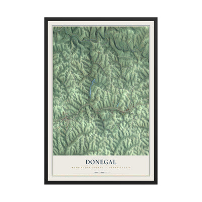 Map of Donegal, Washington County, Pennsylvania, 12 x 18 inch print in a black wood frame