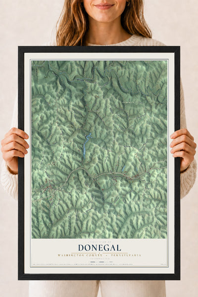 Map of Donegal, Washington County, Pennsylvania, 18 x 24 inch print in a black wood frame