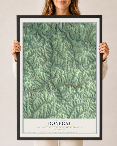 Map of Donegal, Washington County, Pennsylvania, 24 x 36 inch print in a black wood frame