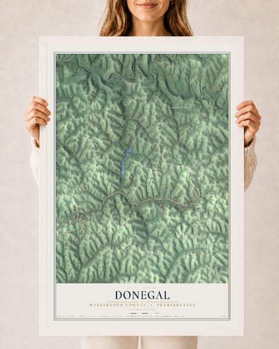 Map of Donegal, Washington County, Pennsylvania, 24 x 36 inch print in a white wood frame