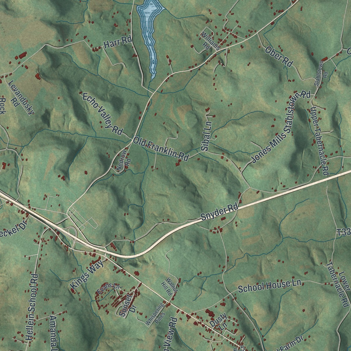 Second close-up of the map of Donegal, Westmoreland County, Pennsylvania print showing more streets and buildings