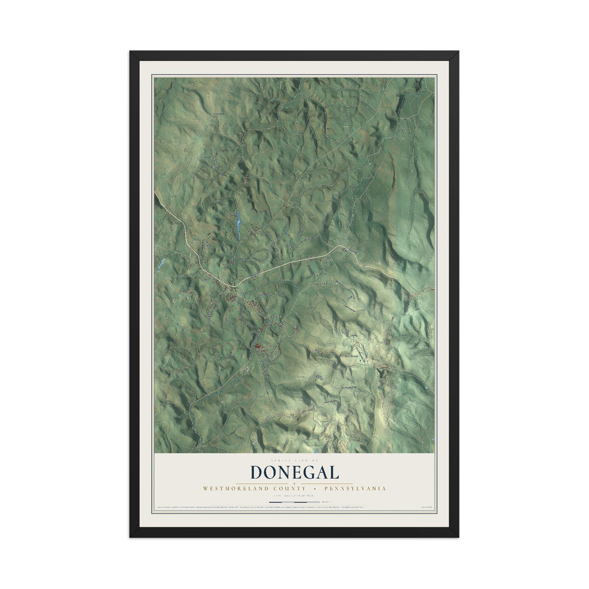 Map of Donegal, Westmoreland County, Pennsylvania, 12 x 18 inch print in a black wood frame