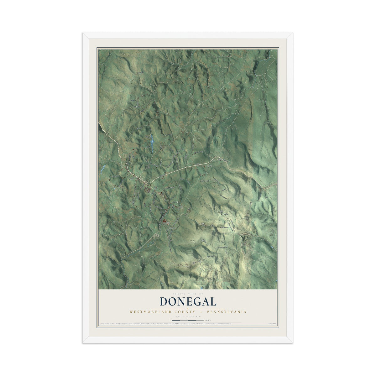 Map of Donegal, Westmoreland County, Pennsylvania, 12 x 18 inch print in a white wood frame