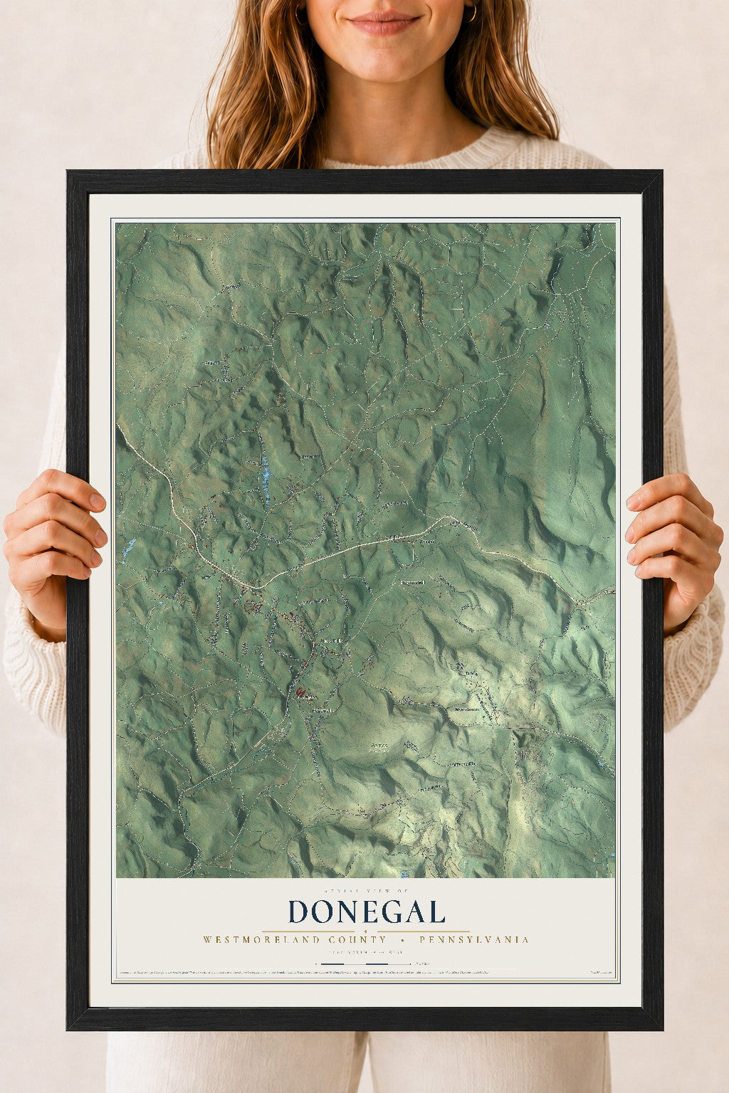 Map of Donegal, Westmoreland County, Pennsylvania, 18 x 24 inch print in a black wood frame
