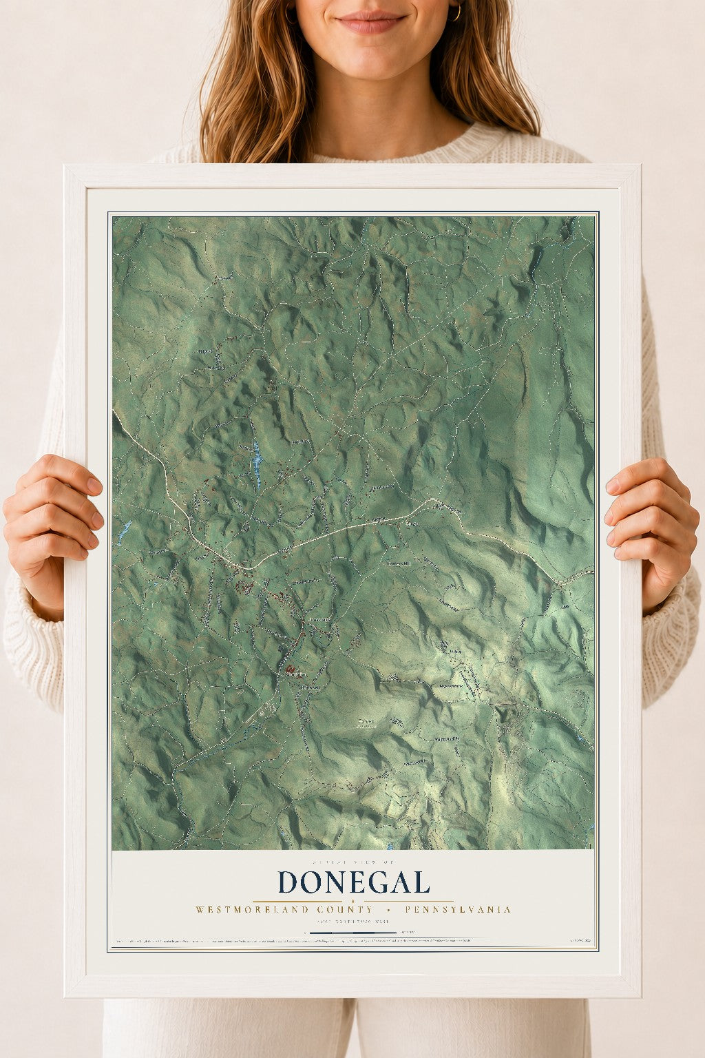 Map of Donegal, Westmoreland County, Pennsylvania, 18 x 24 inch print in a white wood frame