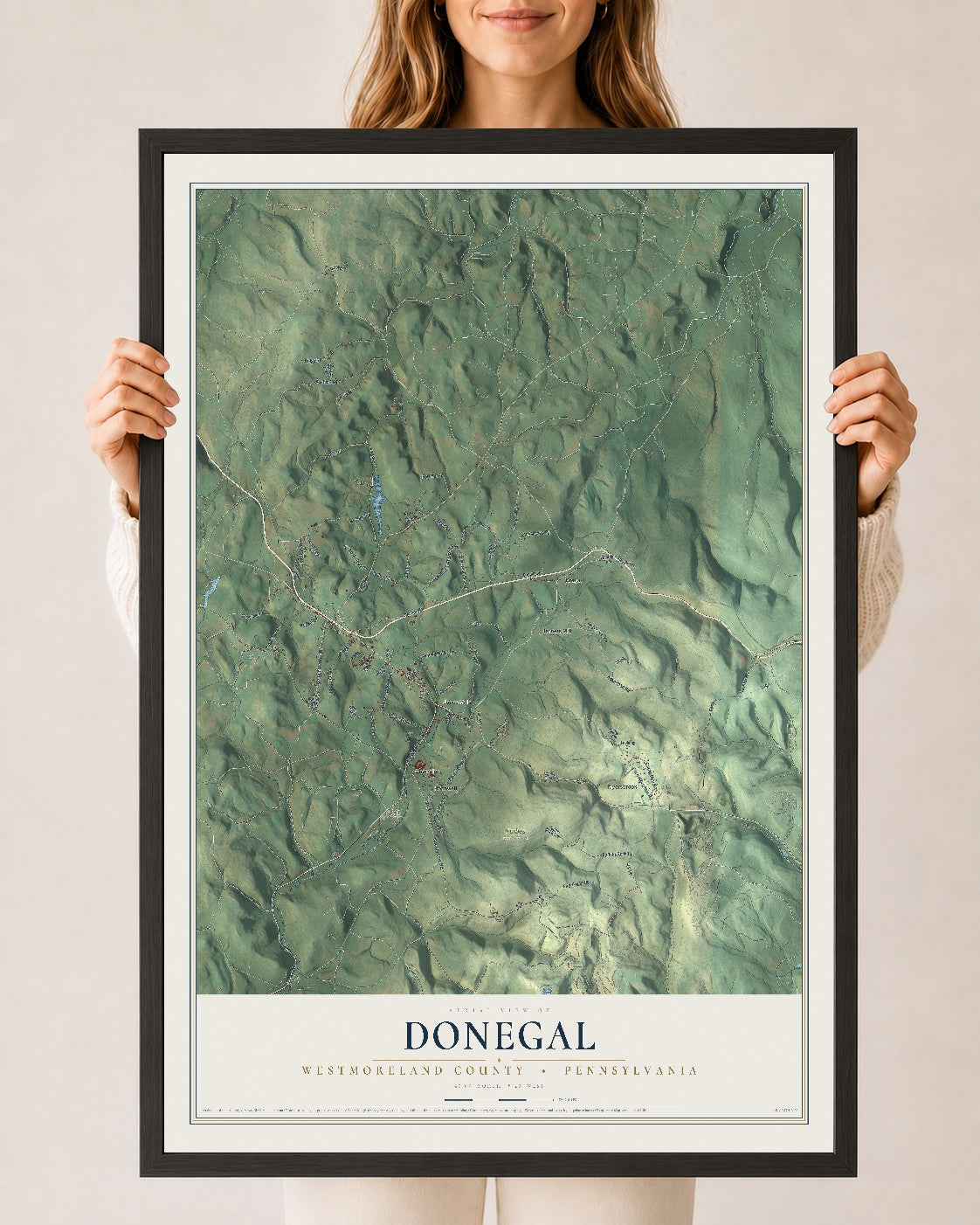 Map of Donegal, Westmoreland County, Pennsylvania, 24 x 36 inch print in a black wood frame