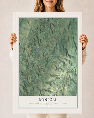 Map of Donegal, Westmoreland County, Pennsylvania, 24 x 36 inch print in a white wood frame