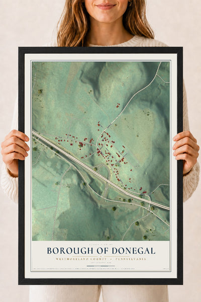 Map of the Borough of Donegal, Westmoreland County, Pennsylvania, 18 x 24 inch print in a black wood frame