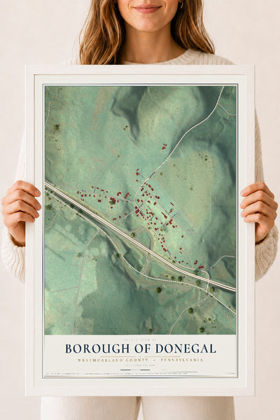 Map of the Borough of Donegal, Westmoreland County, Pennsylvania, 18 x 24 inch print in a white wood frame