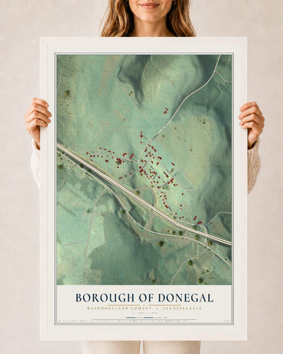 Map of the Borough of Donegal, Westmoreland County, Pennsylvania, 24 x 36 inch print in a white wood frame