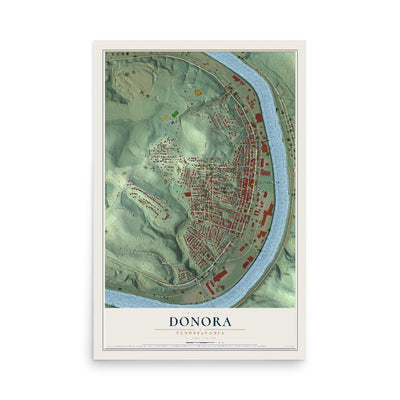 Map of Donora, Pennsylvania, 12 x 18 inch unframed archival matte print