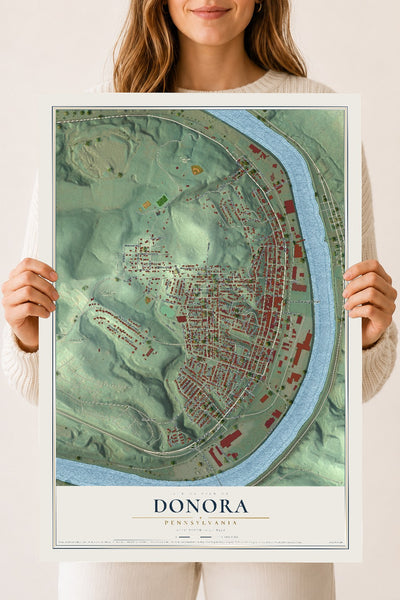 Map of Donora, Pennsylvania, 18 x 24 inch unframed archival matte print