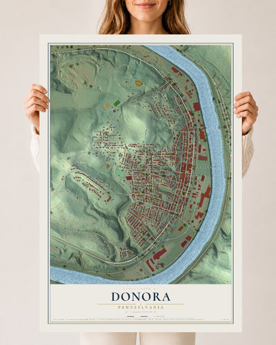Map of Donora, Pennsylvania, 24 x 36 inch unframed archival matte print