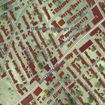 Close-up of the map of Dormont, Pennsylvania print showing street and building detail
