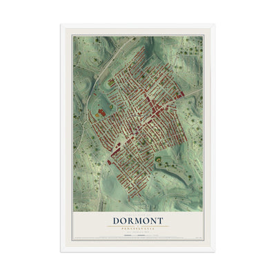 Map of Dormont, Pennsylvania, 12 x 18 inch print in a white wood frame