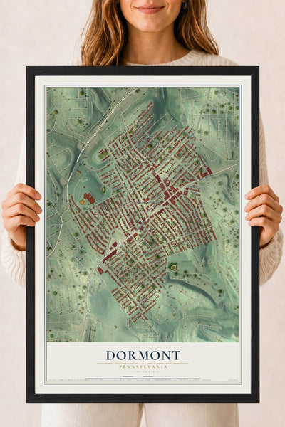 Map of Dormont, Pennsylvania, 18 x 24 inch print in a black wood frame