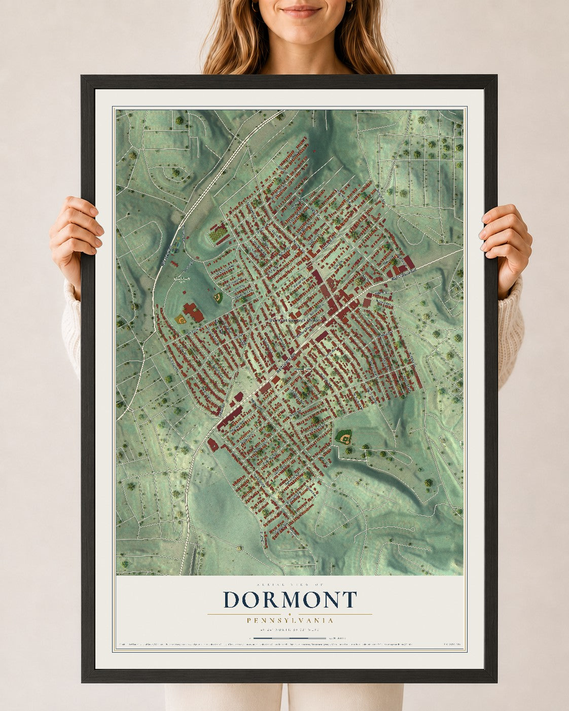 Map of Dormont, Pennsylvania, 24 x 36 inch print in a black wood frame