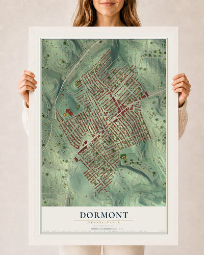 Map of Dormont, Pennsylvania, 24 x 36 inch print in a white wood frame