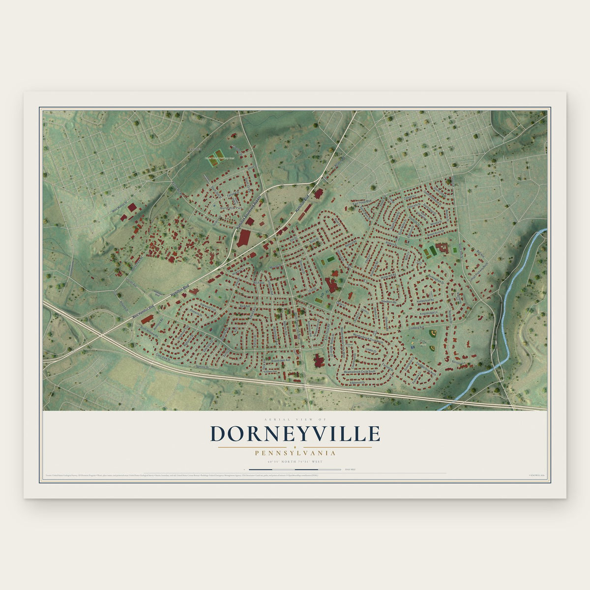 Dorneyville, Pennsylvania map print, the full design
