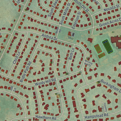 Close-up of the map of Dorneyville, Pennsylvania print showing street and building detail