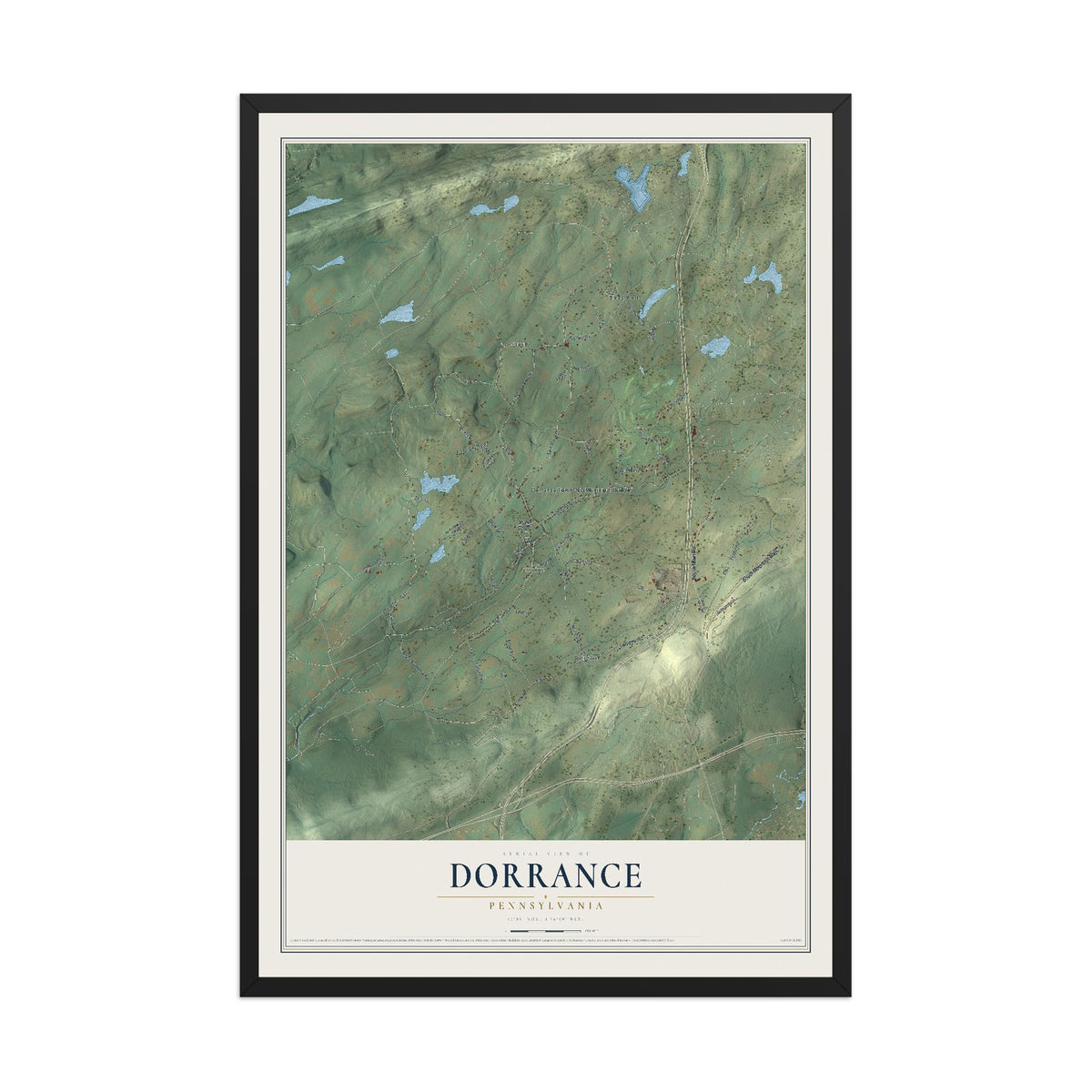 Map of Dorrance, Pennsylvania, 12 x 18 inch print in a black wood frame
