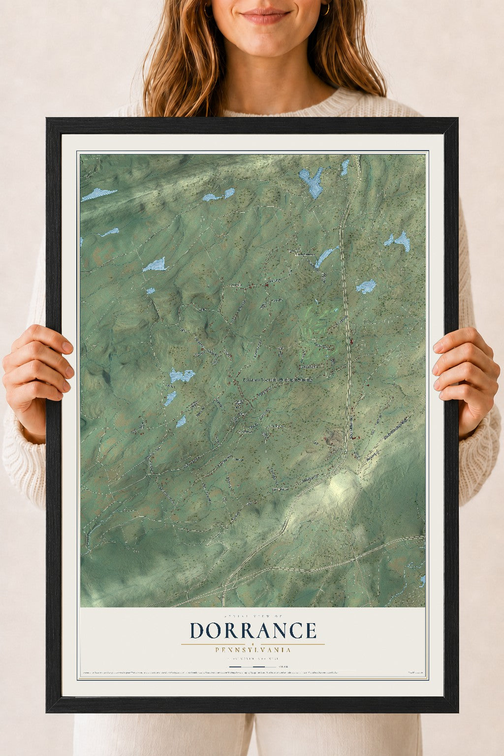 Map of Dorrance, Pennsylvania, 18 x 24 inch print in a black wood frame