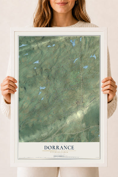 Map of Dorrance, Pennsylvania, 18 x 24 inch print in a white wood frame