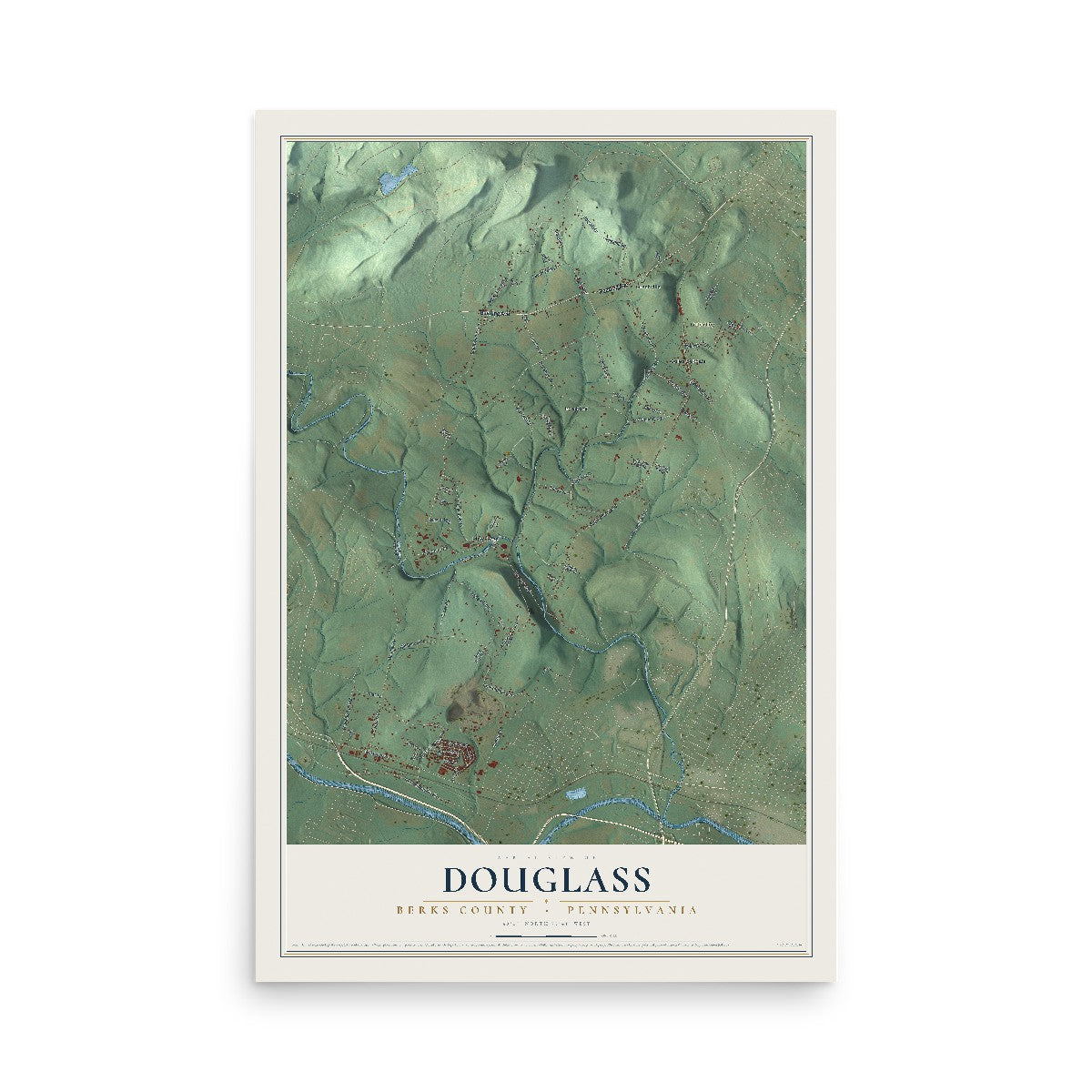 Map of Douglass, Berks County, Pennsylvania, 12 x 18 inch unframed archival matte print