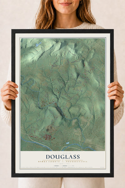 Map of Douglass, Berks County, Pennsylvania, 18 x 24 inch print in a black wood frame