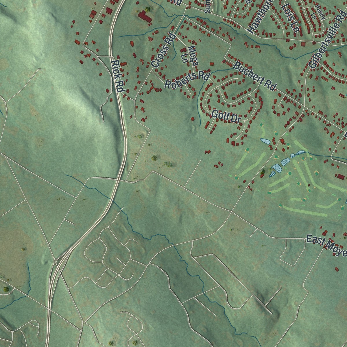 Second close-up of the map of Douglass, Montgomery County, Pennsylvania print showing more streets and buildings