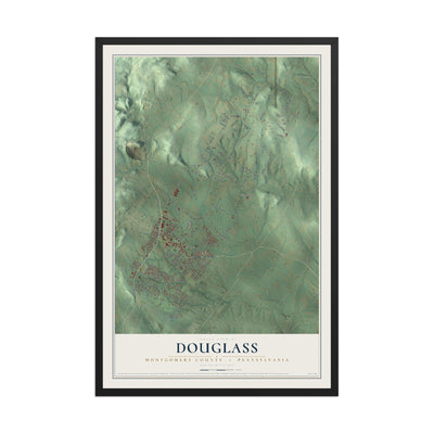 Map of Douglass, Montgomery County, Pennsylvania, 12 x 18 inch print in a black wood frame