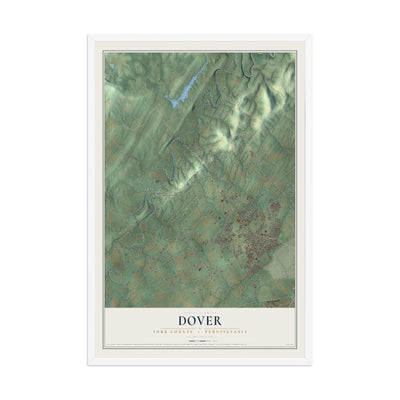 Map of Dover, York County, Pennsylvania, 12 x 18 inch print in a white wood frame