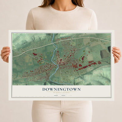 Map of Downingtown, Pennsylvania, 12 x 18 inch unframed archival matte print